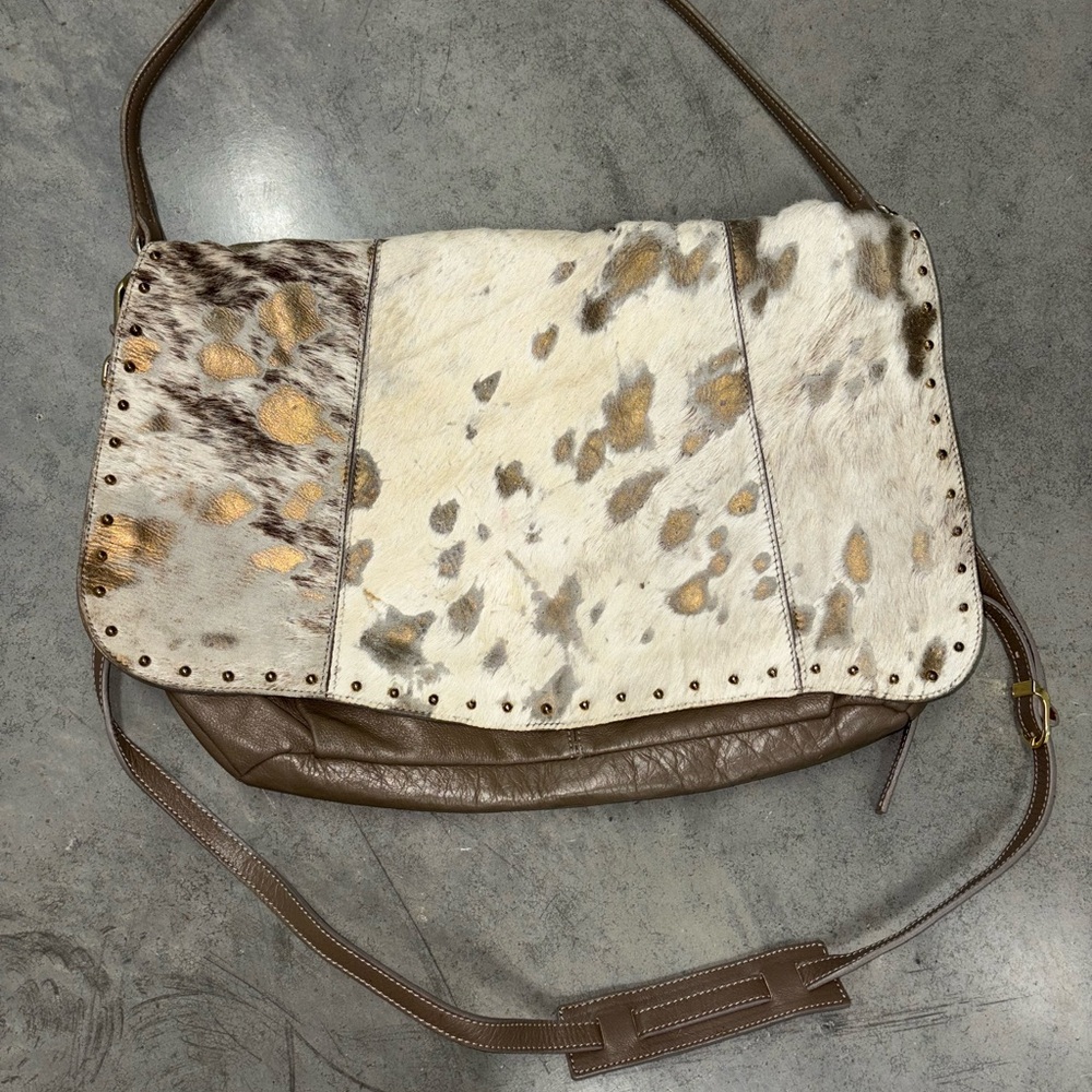 Pulicati cowhide leather large crossbody bag